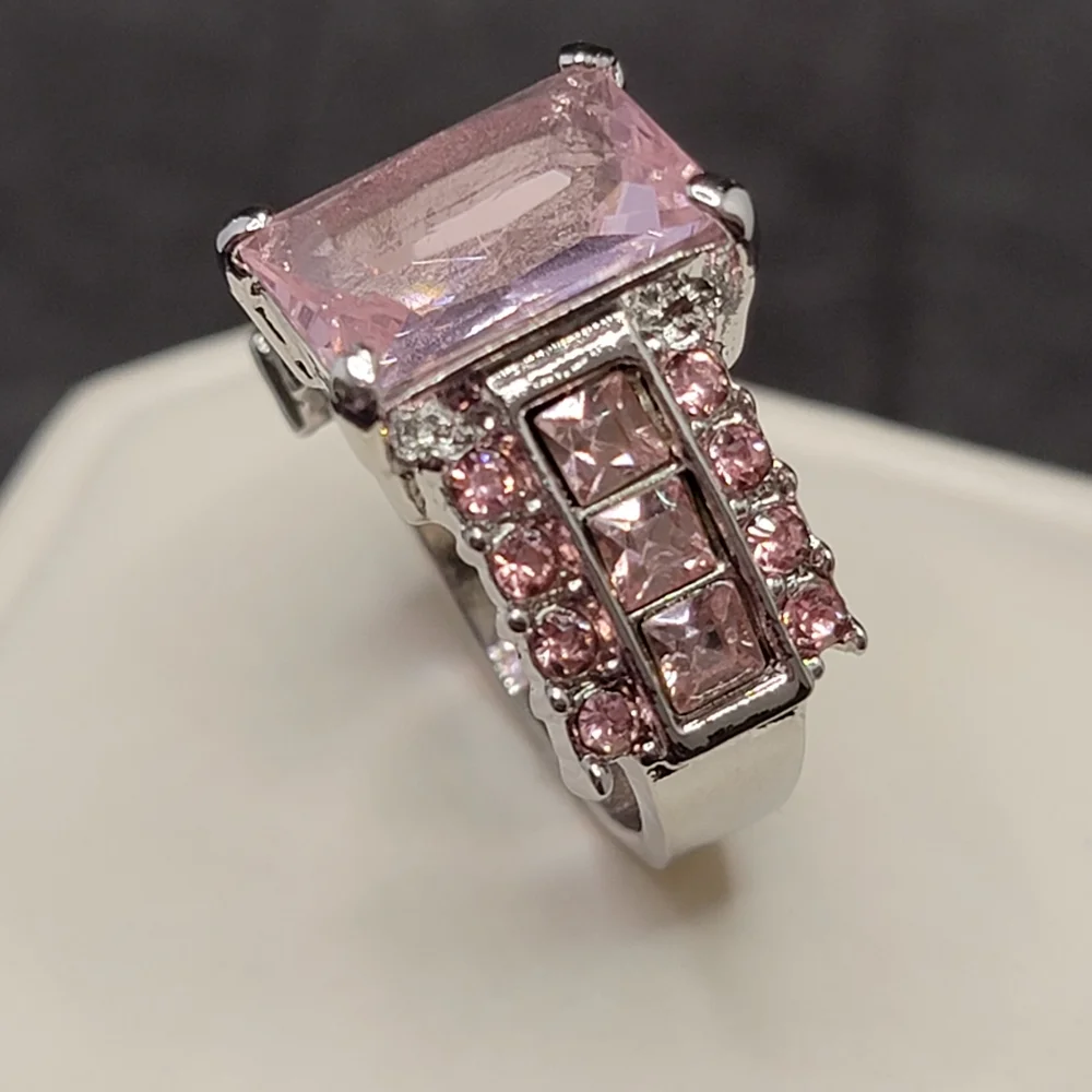 Silver Tone Simulated Pink Gemstone Ring